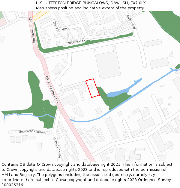 1, SHUTTERTON BRIDGE BUNGALOWS, DAWLISH, EX7 0LX: Location map and indicative extent of plot