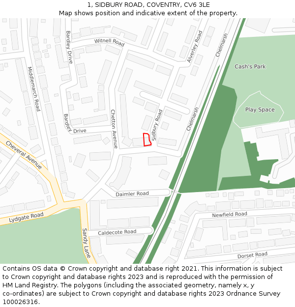 1, SIDBURY ROAD, COVENTRY, CV6 3LE: Location map and indicative extent of plot