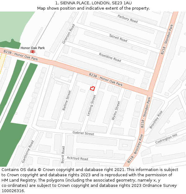 1, SIENNA PLACE, LONDON, SE23 1AU: Location map and indicative extent of plot