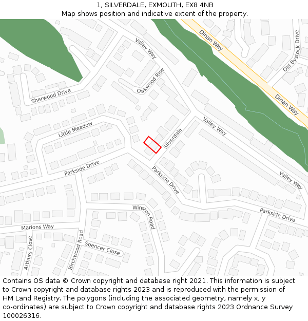 1, SILVERDALE, EXMOUTH, EX8 4NB: Location map and indicative extent of plot