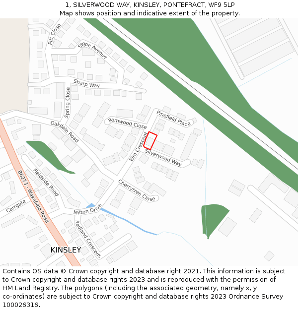 1, SILVERWOOD WAY, KINSLEY, PONTEFRACT, WF9 5LP: Location map and indicative extent of plot