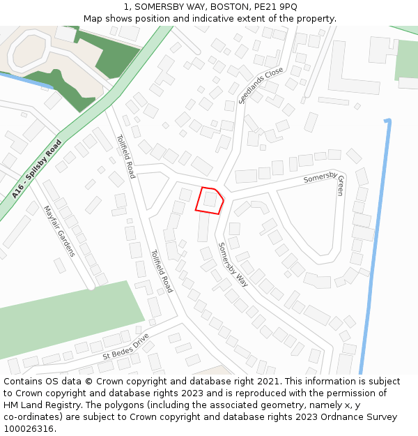 1, SOMERSBY WAY, BOSTON, PE21 9PQ: Location map and indicative extent of plot