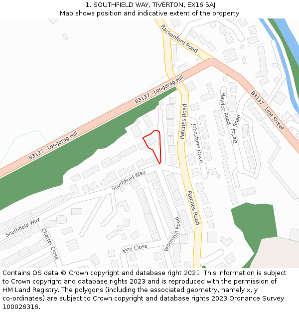 1, SOUTHFIELD WAY, TIVERTON, EX16 5AJ: Location map and indicative extent of plot