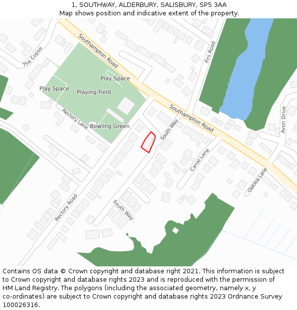 1, SOUTHWAY, ALDERBURY, SALISBURY, SP5 3AA: Location map and indicative extent of plot