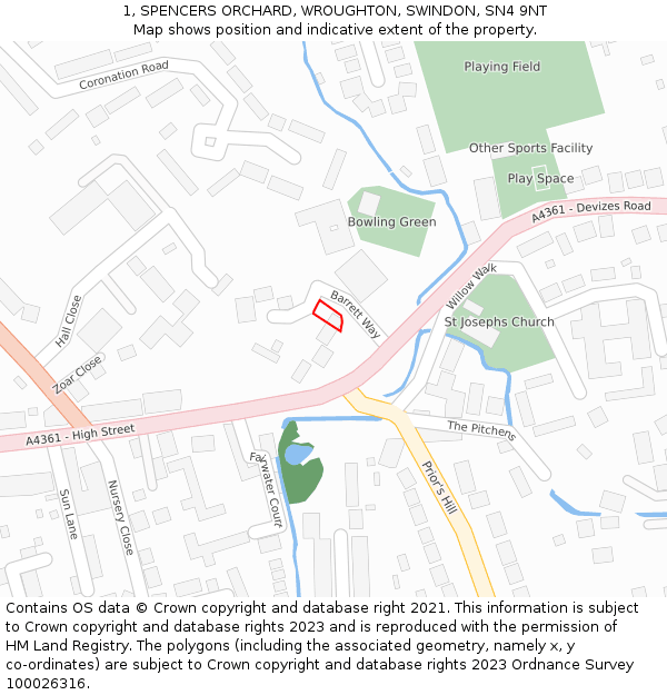 1, SPENCERS ORCHARD, WROUGHTON, SWINDON, SN4 9NT: Location map and indicative extent of plot