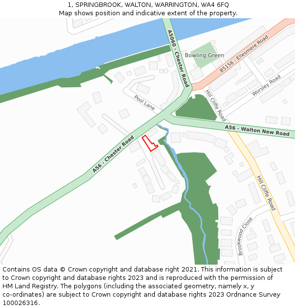 1, SPRINGBROOK, WALTON, WARRINGTON, WA4 6FQ: Location map and indicative extent of plot