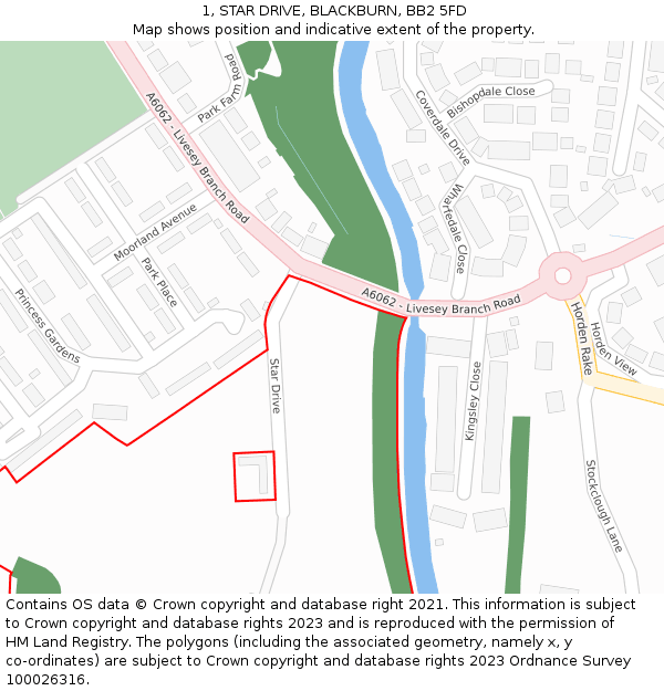 1, STAR DRIVE, BLACKBURN, BB2 5FD: Location map and indicative extent of plot