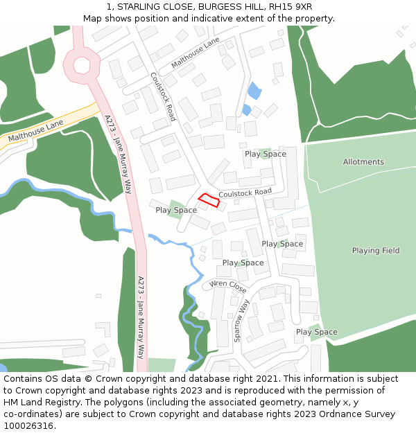 1, STARLING CLOSE, BURGESS HILL, RH15 9XR: Location map and indicative extent of plot