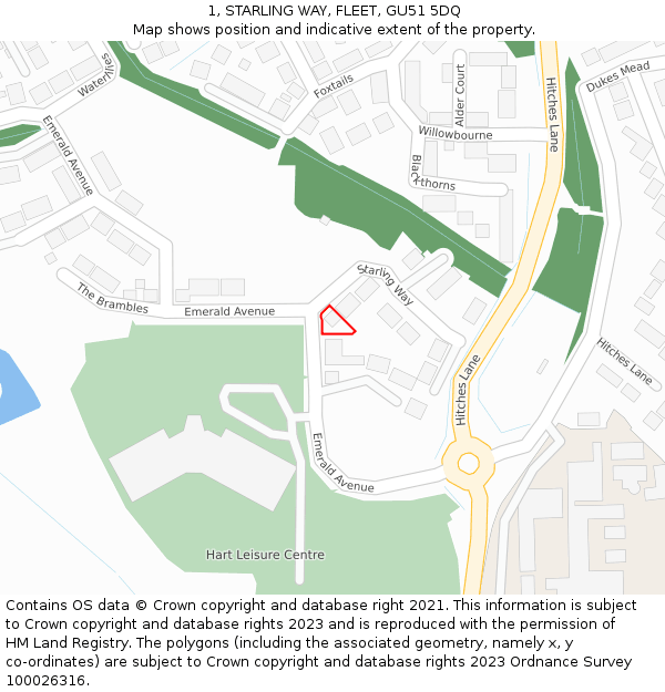 1, STARLING WAY, FLEET, GU51 5DQ: Location map and indicative extent of plot