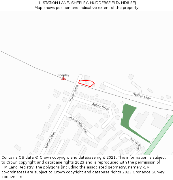 1, STATION LANE, SHEPLEY, HUDDERSFIELD, HD8 8EJ: Location map and indicative extent of plot