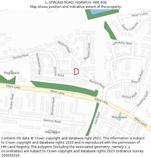 1, STIRLING ROAD, NORWICH, NR6 6GE: Location map and indicative extent of plot