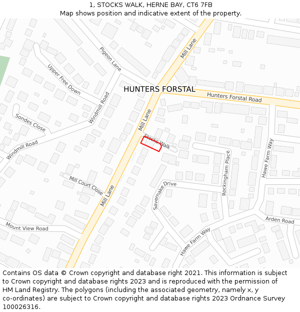 1, STOCKS WALK, HERNE BAY, CT6 7FB: Location map and indicative extent of plot