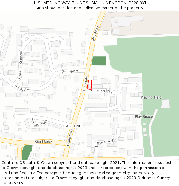 1, SUMERLING WAY, BLUNTISHAM, HUNTINGDON, PE28 3XT: Location map and indicative extent of plot