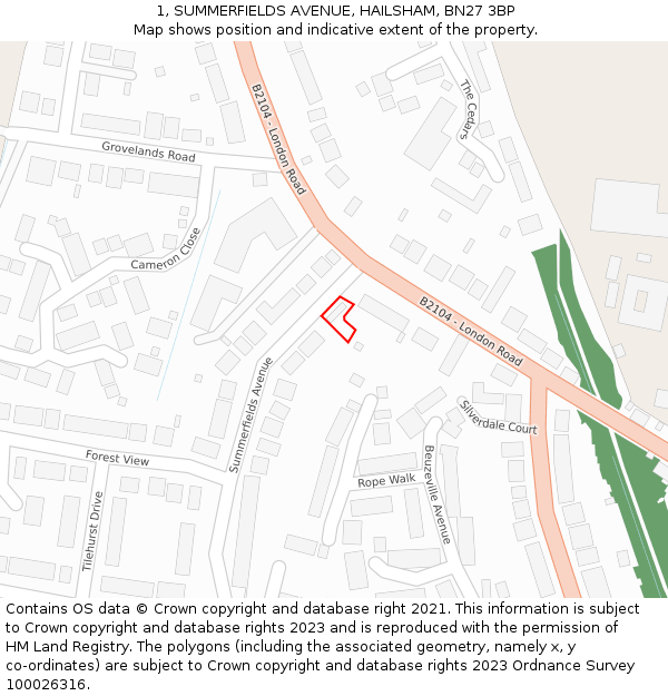 1, SUMMERFIELDS AVENUE, HAILSHAM, BN27 3BP: Location map and indicative extent of plot