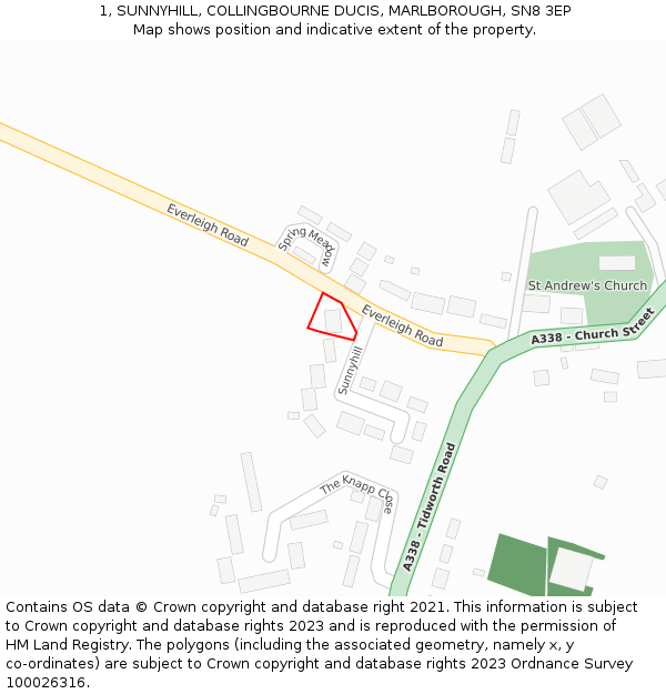 1, SUNNYHILL, COLLINGBOURNE DUCIS, MARLBOROUGH, SN8 3EP: Location map and indicative extent of plot