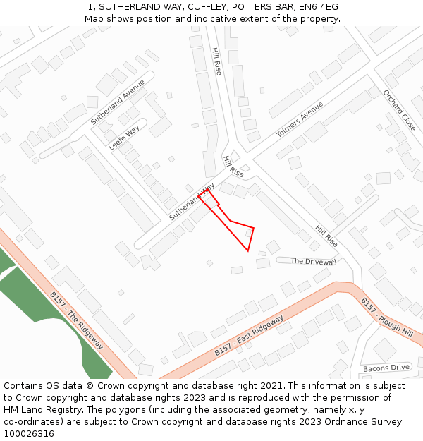 1, SUTHERLAND WAY, CUFFLEY, POTTERS BAR, EN6 4EG: Location map and indicative extent of plot