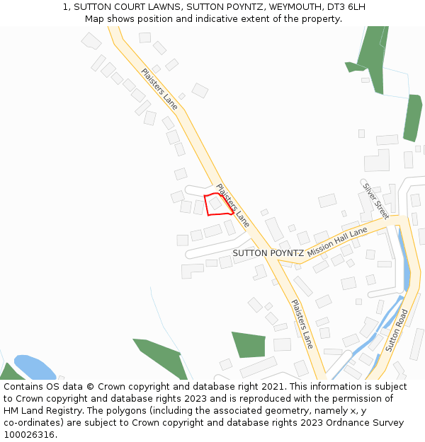 1, SUTTON COURT LAWNS, SUTTON POYNTZ, WEYMOUTH, DT3 6LH: Location map and indicative extent of plot