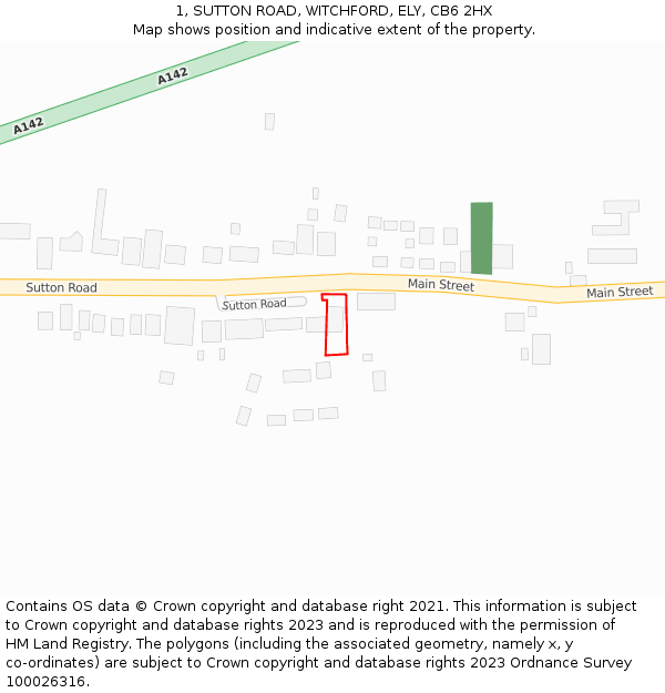 1, SUTTON ROAD, WITCHFORD, ELY, CB6 2HX: Location map and indicative extent of plot