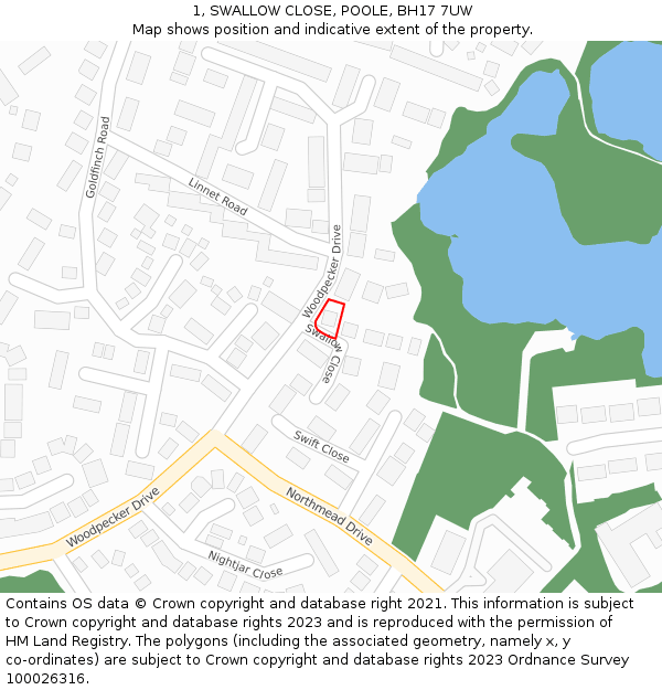 1, SWALLOW CLOSE, POOLE, BH17 7UW: Location map and indicative extent of plot