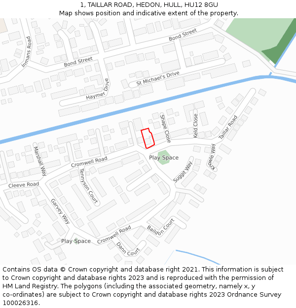 1, TAILLAR ROAD, HEDON, HULL, HU12 8GU: Location map and indicative extent of plot