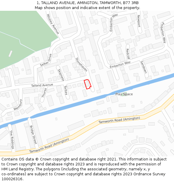 1, TALLAND AVENUE, AMINGTON, TAMWORTH, B77 3RB: Location map and indicative extent of plot