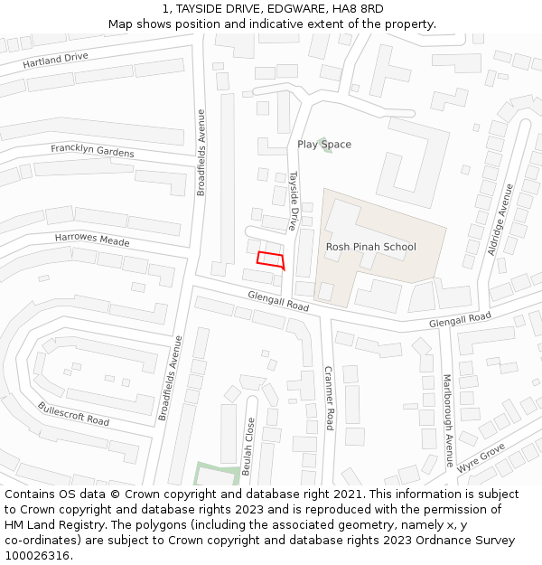 1, TAYSIDE DRIVE, EDGWARE, HA8 8RD: Location map and indicative extent of plot