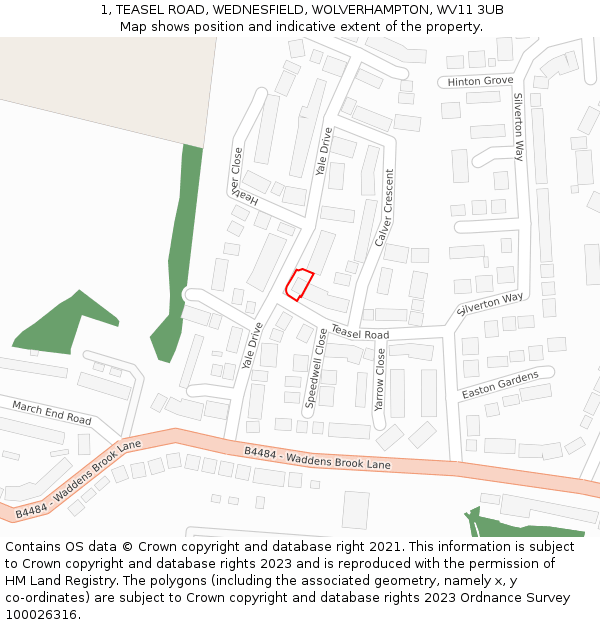 1, TEASEL ROAD, WEDNESFIELD, WOLVERHAMPTON, WV11 3UB: Location map and indicative extent of plot