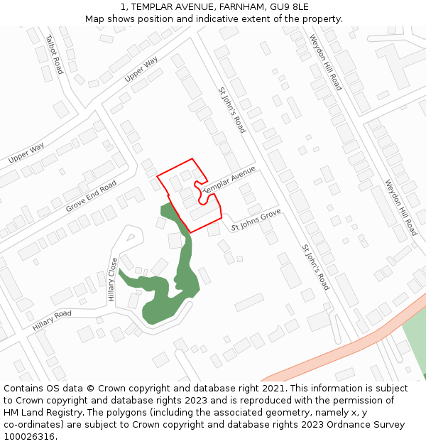 1, TEMPLAR AVENUE, FARNHAM, GU9 8LE: Location map and indicative extent of plot