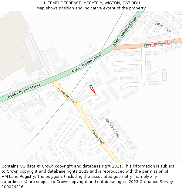 1, TEMPLE TERRACE, ASPATRIA, WIGTON, CA7 3BH: Location map and indicative extent of plot