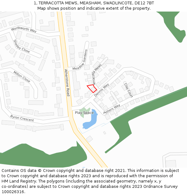 1, TERRACOTTA MEWS, MEASHAM, SWADLINCOTE, DE12 7BT: Location map and indicative extent of plot