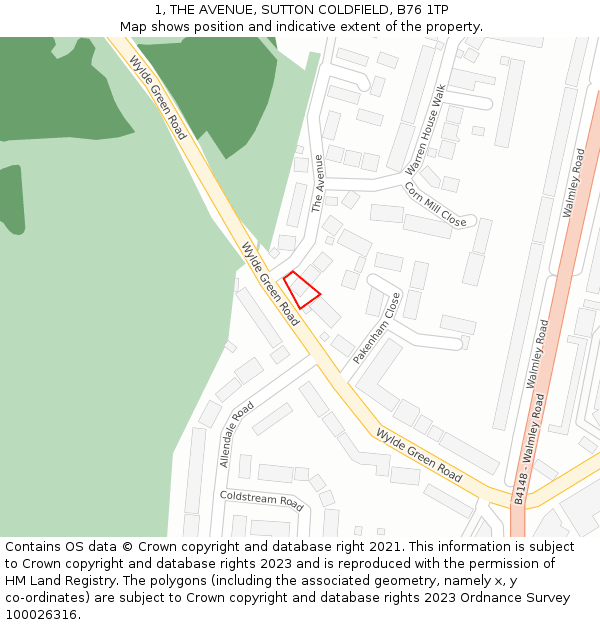 1, THE AVENUE, SUTTON COLDFIELD, B76 1TP: Location map and indicative extent of plot