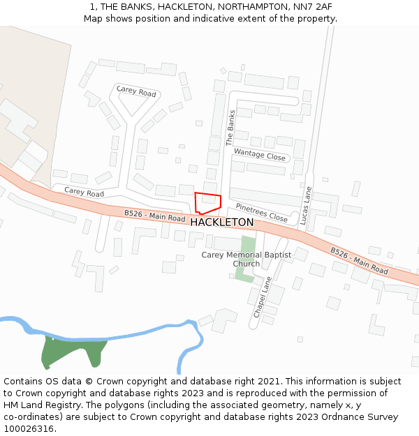 1, THE BANKS, HACKLETON, NORTHAMPTON, NN7 2AF: Location map and indicative extent of plot