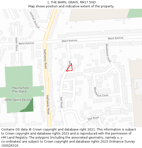 1, THE BARN, GRAYS, RM17 5ND: Location map and indicative extent of plot