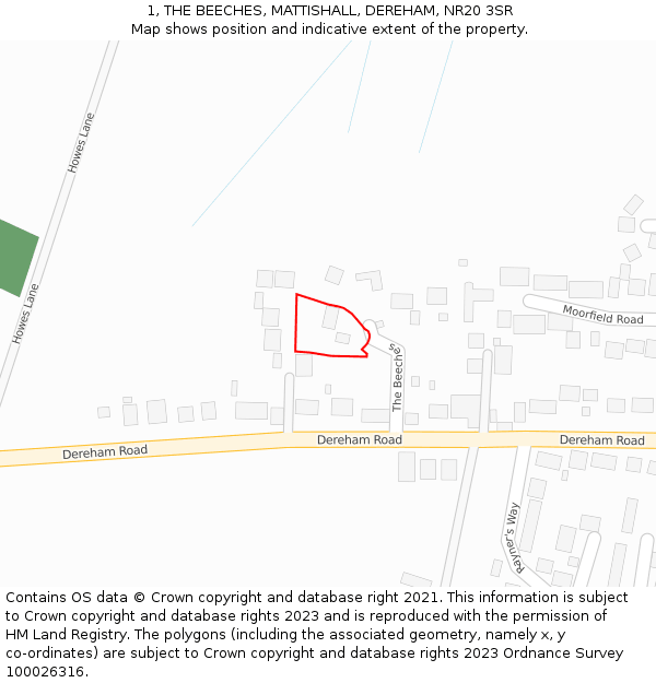 1, THE BEECHES, MATTISHALL, DEREHAM, NR20 3SR: Location map and indicative extent of plot