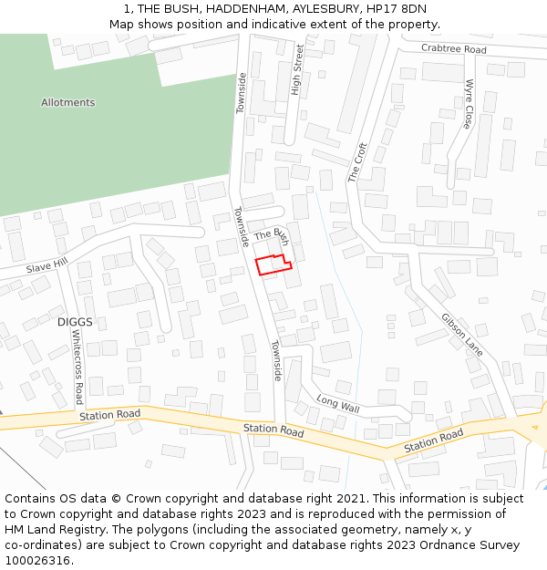 1, THE BUSH, HADDENHAM, AYLESBURY, HP17 8DN: Location map and indicative extent of plot