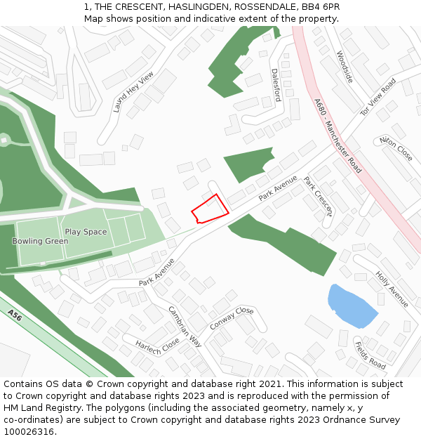 1, THE CRESCENT, HASLINGDEN, ROSSENDALE, BB4 6PR: Location map and indicative extent of plot