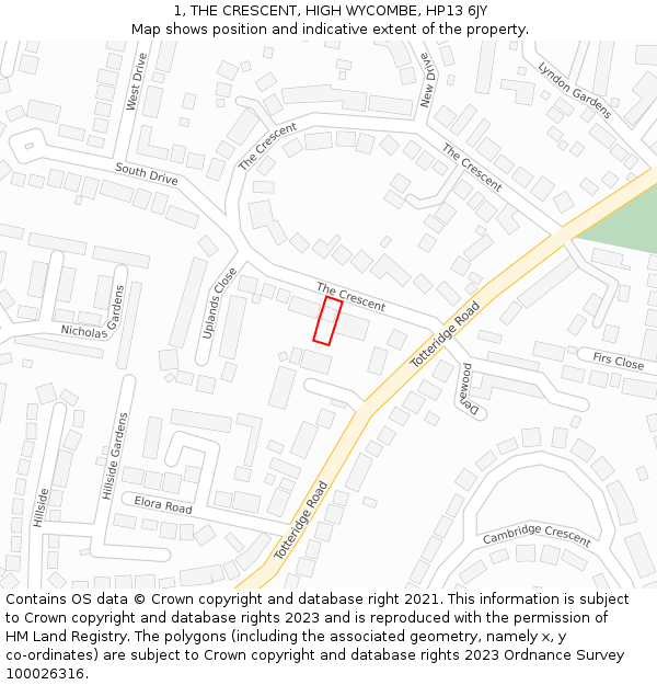 1, THE CRESCENT, HIGH WYCOMBE, HP13 6JY: Location map and indicative extent of plot