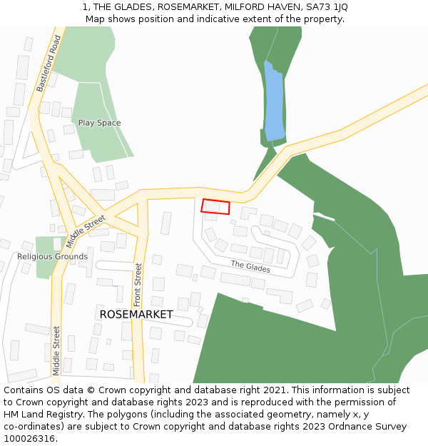 1, THE GLADES, ROSEMARKET, MILFORD HAVEN, SA73 1JQ: Location map and indicative extent of plot