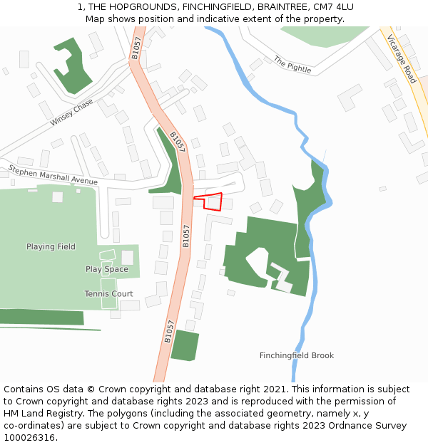 1, THE HOPGROUNDS, FINCHINGFIELD, BRAINTREE, CM7 4LU: Location map and indicative extent of plot