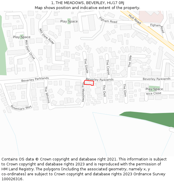 1, THE MEADOWS, BEVERLEY, HU17 0RJ: Location map and indicative extent of plot