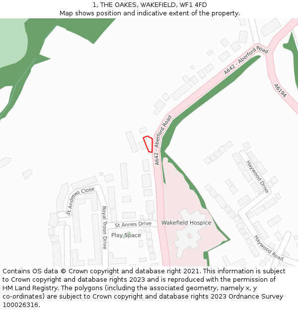 1, THE OAKES, WAKEFIELD, WF1 4FD: Location map and indicative extent of plot