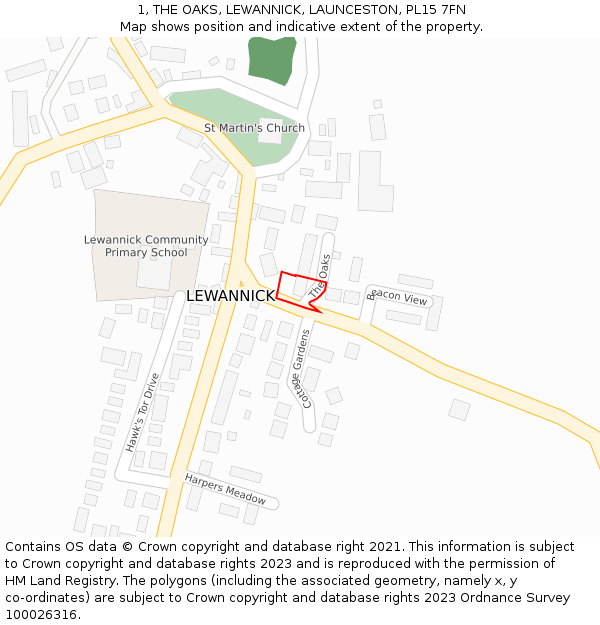 1, THE OAKS, LEWANNICK, LAUNCESTON, PL15 7FN: Location map and indicative extent of plot