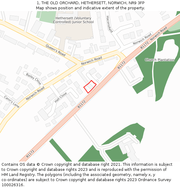 1, THE OLD ORCHARD, HETHERSETT, NORWICH, NR9 3FP: Location map and indicative extent of plot