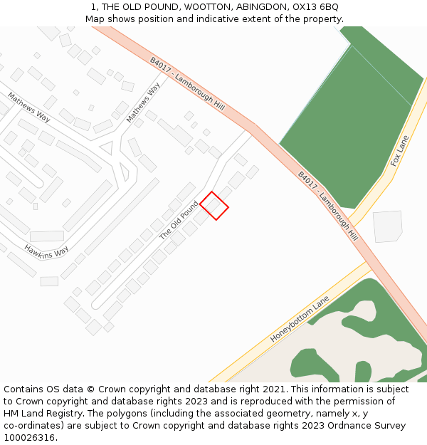 1, THE OLD POUND, WOOTTON, ABINGDON, OX13 6BQ: Location map and indicative extent of plot