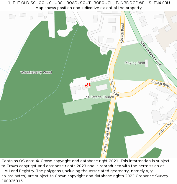 1, THE OLD SCHOOL, CHURCH ROAD, SOUTHBOROUGH, TUNBRIDGE WELLS, TN4 0RU: Location map and indicative extent of plot