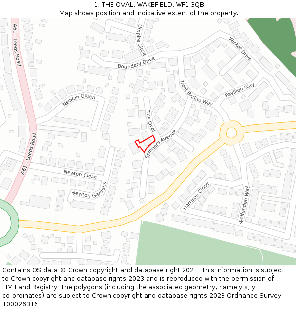 1, THE OVAL, WAKEFIELD, WF1 3QB: Location map and indicative extent of plot