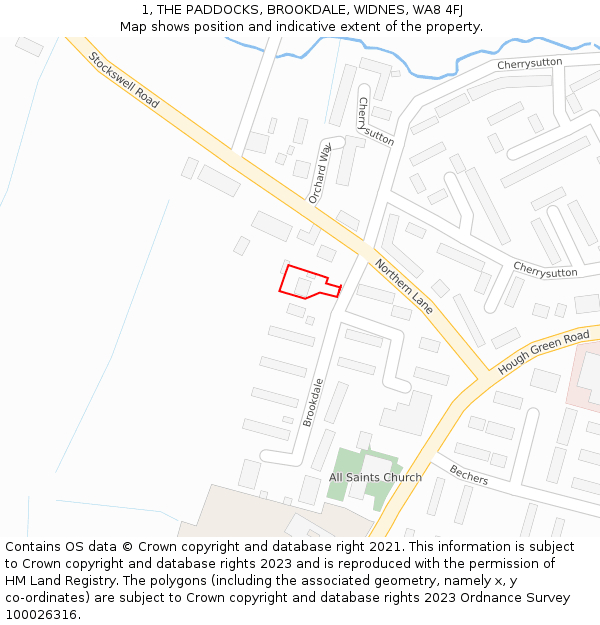 1, THE PADDOCKS, BROOKDALE, WIDNES, WA8 4FJ: Location map and indicative extent of plot