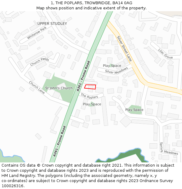 1, THE POPLARS, TROWBRIDGE, BA14 0AG: Location map and indicative extent of plot