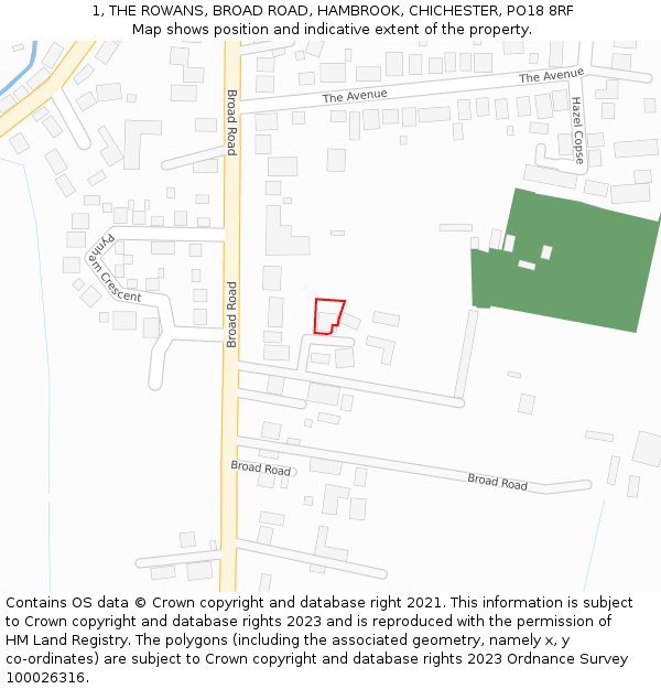 1, THE ROWANS, BROAD ROAD, HAMBROOK, CHICHESTER, PO18 8RF: Location map and indicative extent of plot