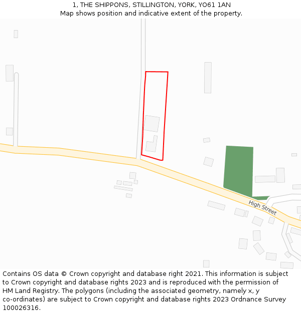 1, THE SHIPPONS, STILLINGTON, YORK, YO61 1AN: Location map and indicative extent of plot